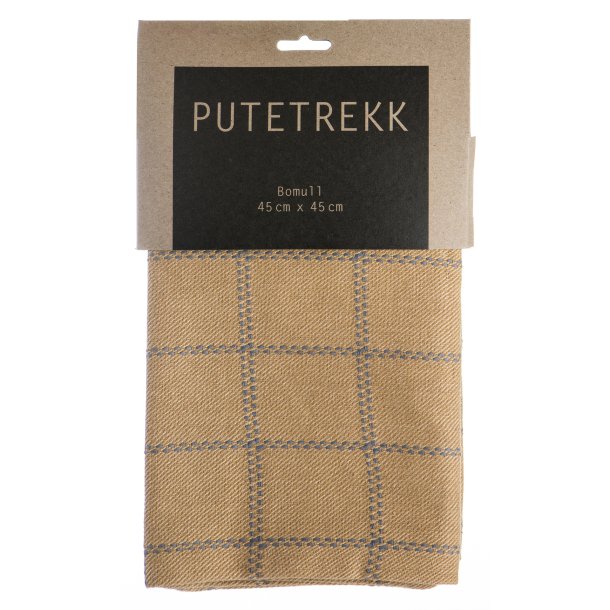 Putetrekk Vera oker bomull m/ruter 45x45 cm