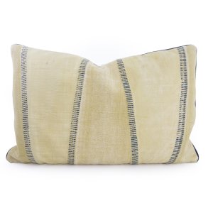 Putetrekk i tykk bomull h�ndmalt m/stikninger gul/bl� 40x60