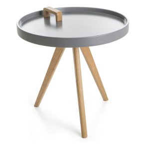 Bord rundt gr� m/ben og h�ndtak i eik H:50cm