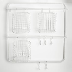 Oppheng metall m/3 kurver og 5 kroker hvit