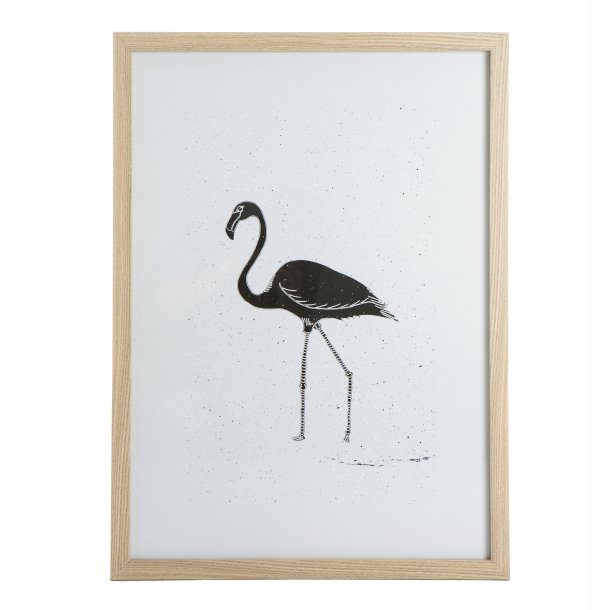 Bilde m/ramme i eik "look" sort flamingo 53x73cm 