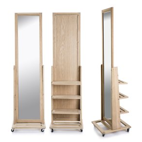 Gulvspeil m/3 hyller p� baksiden eik H:160 B:45cm