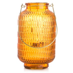 Lyslykt/vase orange m/gull hank H:24cm