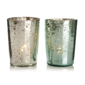 2 stk Telysglass 2 ass antikk s�lv/lys petrol/ gr� H:10cm