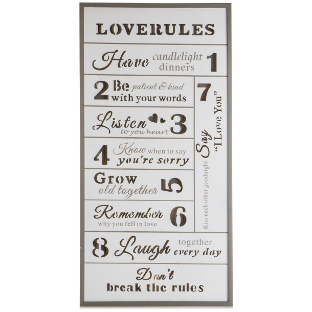 Bilde m/LED lys "love rules" H:79,5cm