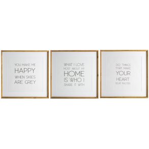 3 stk Bilde 3 ass hvit m/sort skrift 50x50cm 