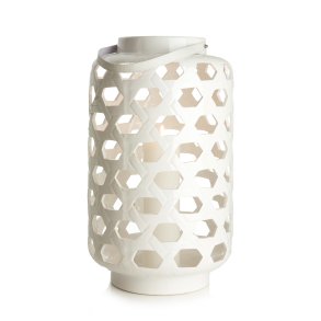 Lykt m/hank hvit keramikk H:45/57 �:27cm