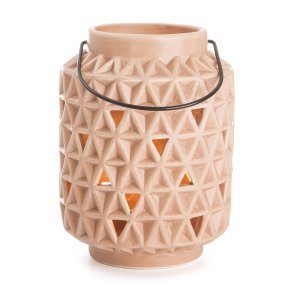 Lyslykt m/h�ndtak i fersken struktur H:14cm