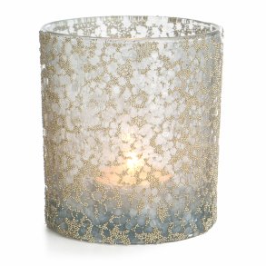 Telysglass Gloria m/glitter lys bl� 9cm