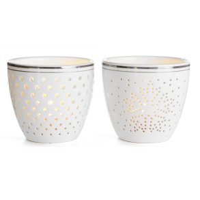 6 stk Telysglass 2 ass m/utstanset m�nster hvit m/gullkant