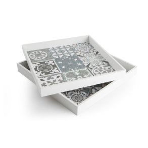 Serveringsbrett s/2 hvit m/flisem�nster i bunn