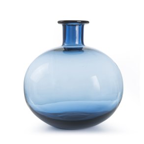 Vase glass rund m/smal hals bl� H:21