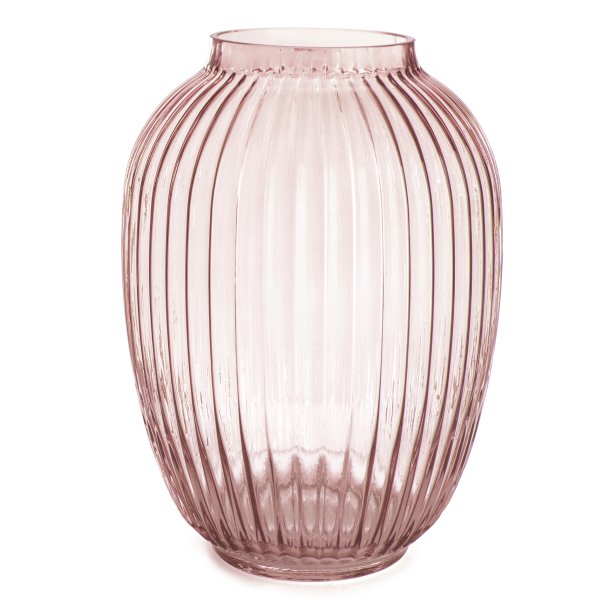 Vase glass m/riller rosa H:25cm 