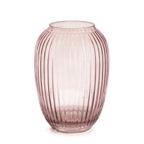 Vase glass m/riller rosa H:20cm