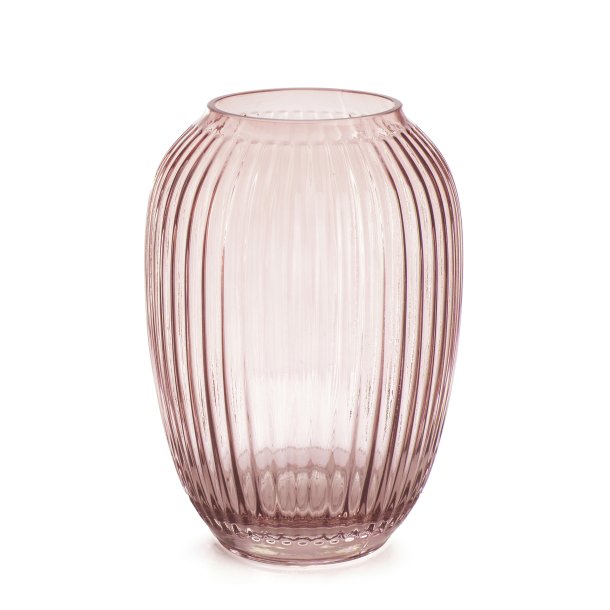 Vase glass m/riller rosa H:20cm