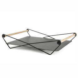 Serveringsbrett i sort metall m/h�ndtak i ask