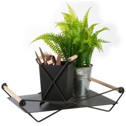 Serveringsbrett i sort metall m/h�ndtak i ask