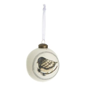 Julekule hvit m/fugledekor �:8cm