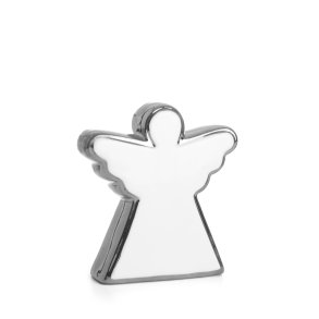 Engel i hvit porselen m/s�lvkant H:10,8cm