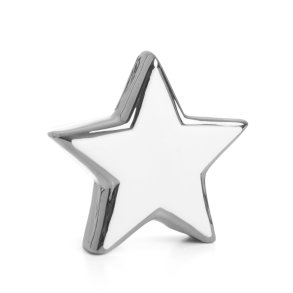 Dekorstjerne hvit med s�lvkant porselen H:11,4cm