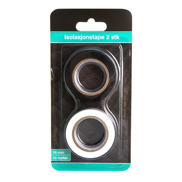 Isolasjonstape 2 pk 18 mm 10 m sort/hvit Pigment