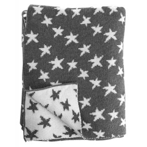 Pledd strikket gr� m/hvite lurex stjerner 130x170cm