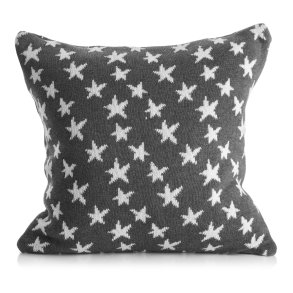 Pute strikket gr� m/hvite lurex stjerner 45x45cm