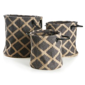 Oppbevaringskurv s/3 natur m/gr�tt m�nster i jute