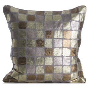 Pute m/dunfyll rutem�nstret i gull/rosegull/kobber 50x50cm