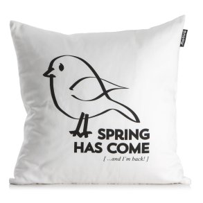 Pute Roma hvit med trykk av fugl og tekst 50x50cm