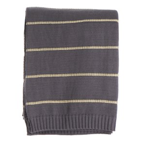 Pledd Tom i bomull gr�tt m/gule striper 125x160cm