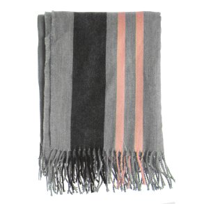 Pledd 130x170 cm gr� m/korall stripe