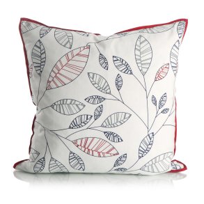 Pute m/dunfyll bladdekor r�d bl� og gr� 55x55 cm