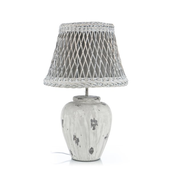 Bordlampe rund i poly med kurvskjerm beige H:79cm