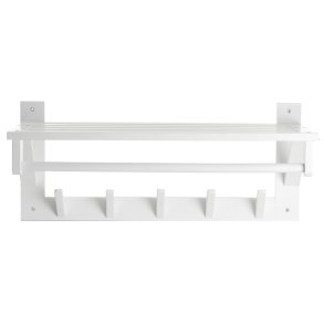 Garderobe hylle m/5 knagger Palma i hvitmalt bj�rk