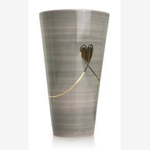 Vase gr� m/gullhjerte �:13 H:23cm
