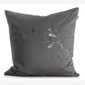 Pute m/dunfyll gr� m/brodert blomsterranke 50x50cm