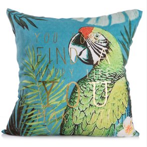 Pute med print av papeg�ye 45x45,