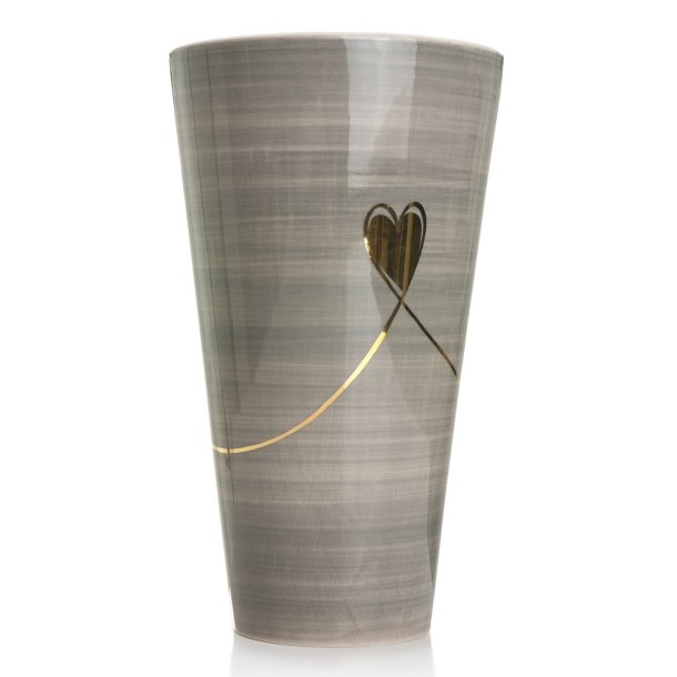 Vase gr� m/gullhjerte �:13 H:23cm