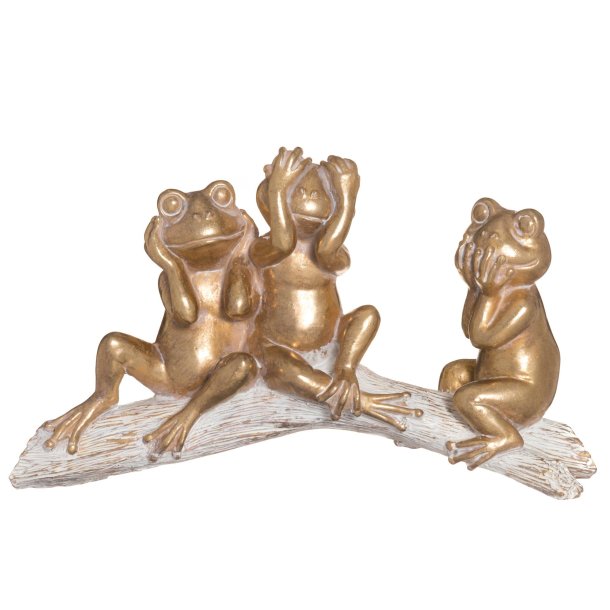 Froskfigurer p� stein gylden 32x9x19cm