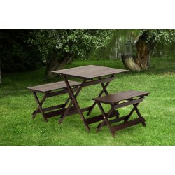 Campingbord med benker m�rkbrun