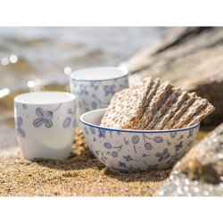 Krus Songvaar hvit med m�rk bl� blomsterranke